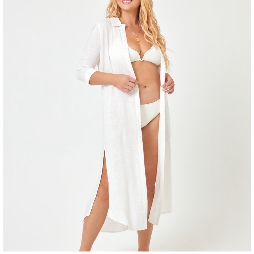 LSpace - White Button-Up Maxi Cover-Up Size XL